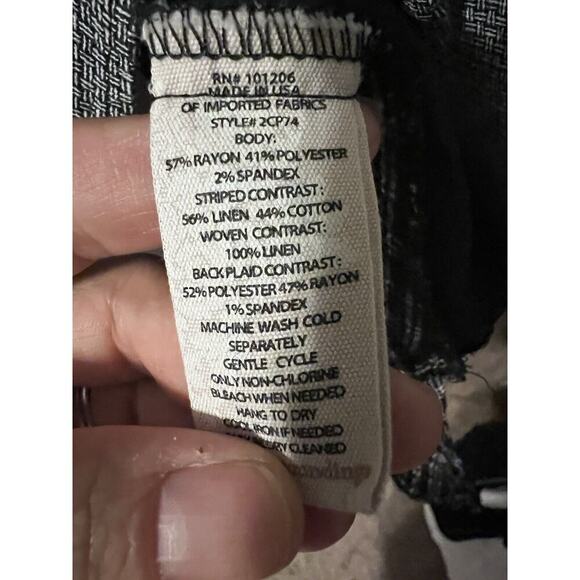 Soft Surroundings Blouse Top Black Plaid Checkers Sz L Striped Tunic - Picture 3 of 6